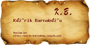 Kórik Barnabás névjegykártya