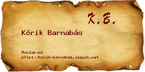 Kórik Barnabás névjegykártya